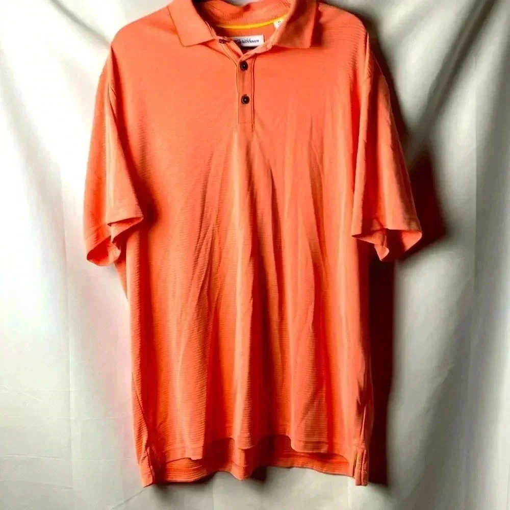 CARIBBEAN MENS SIZE XL ‎ POLO SHIRT PALE  CORAL ORANGE GOOD CLEAN CONDITION